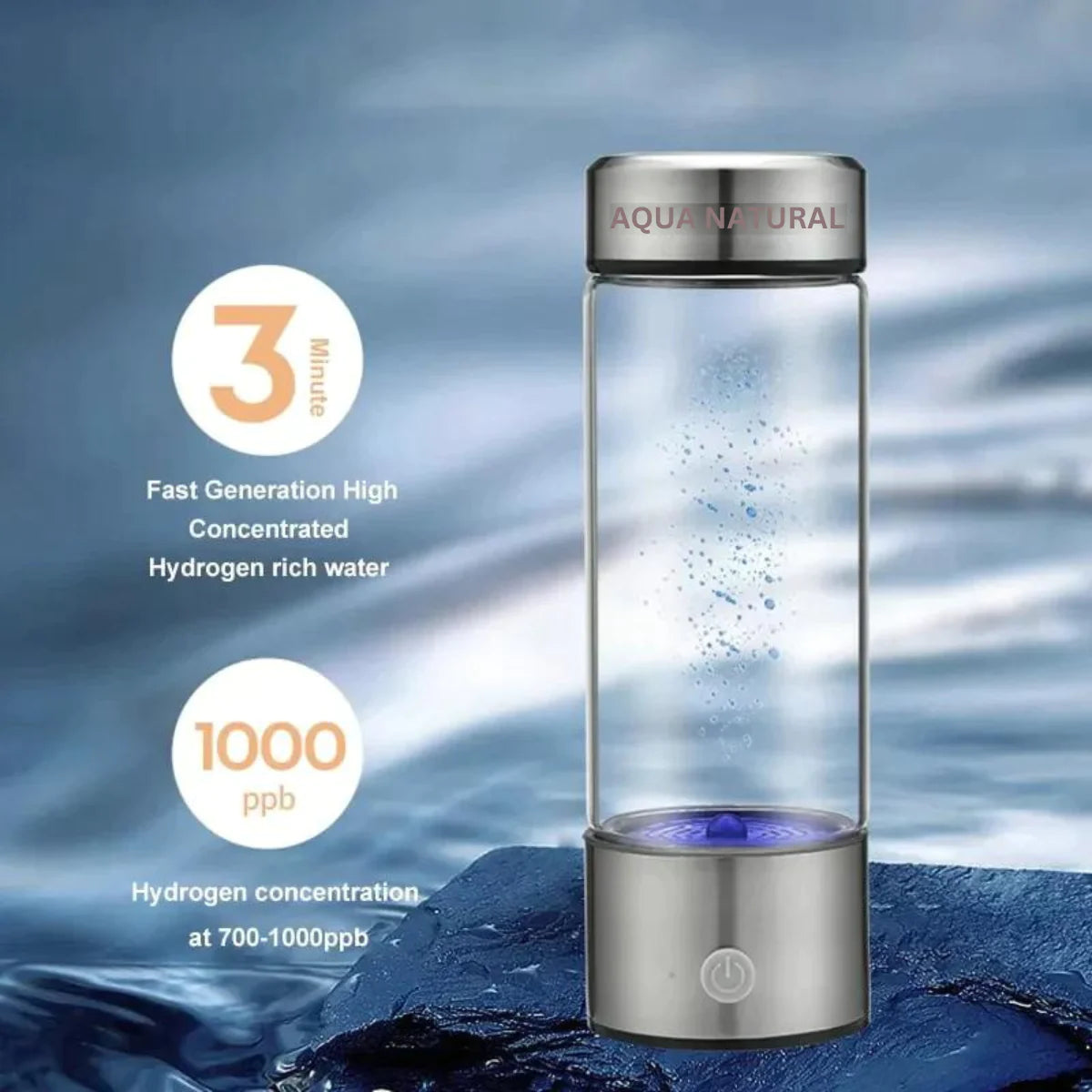 Premium Hydrogen Water Bottle with 3-Minute Fast Generation for High Concentrated Hydrogen Rich Water, 1000ppb Concentration